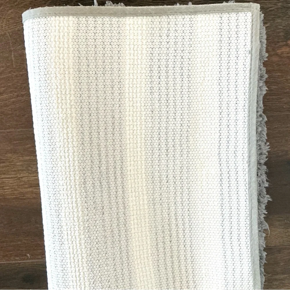 Gray and White Striped Bath Mat Set